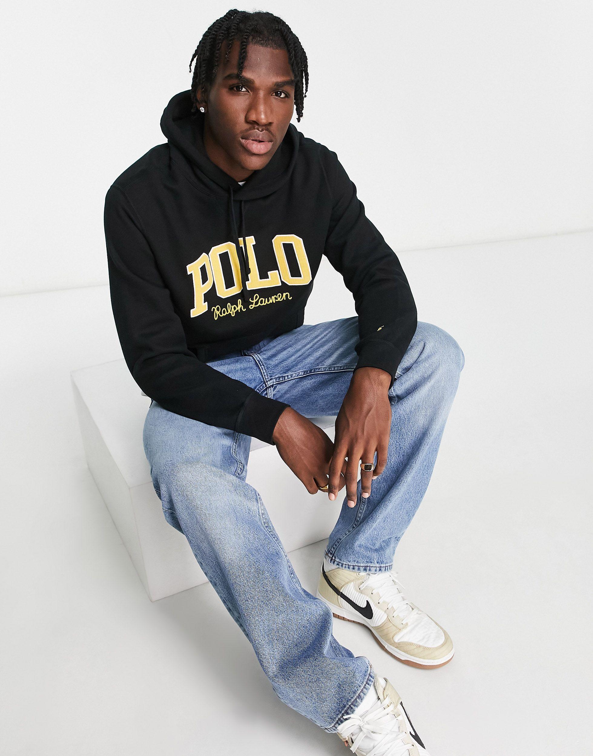 Polo Ralph Lauren Collegiate Logo Fleece Hoodie in Black for Men | Lyst