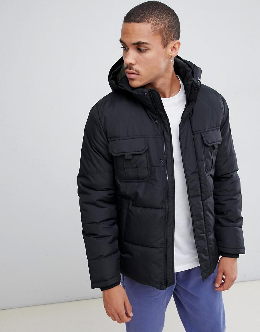 Jack & Jones Denim Core Puffer Jacket With Hood in Black for Men - Lyst