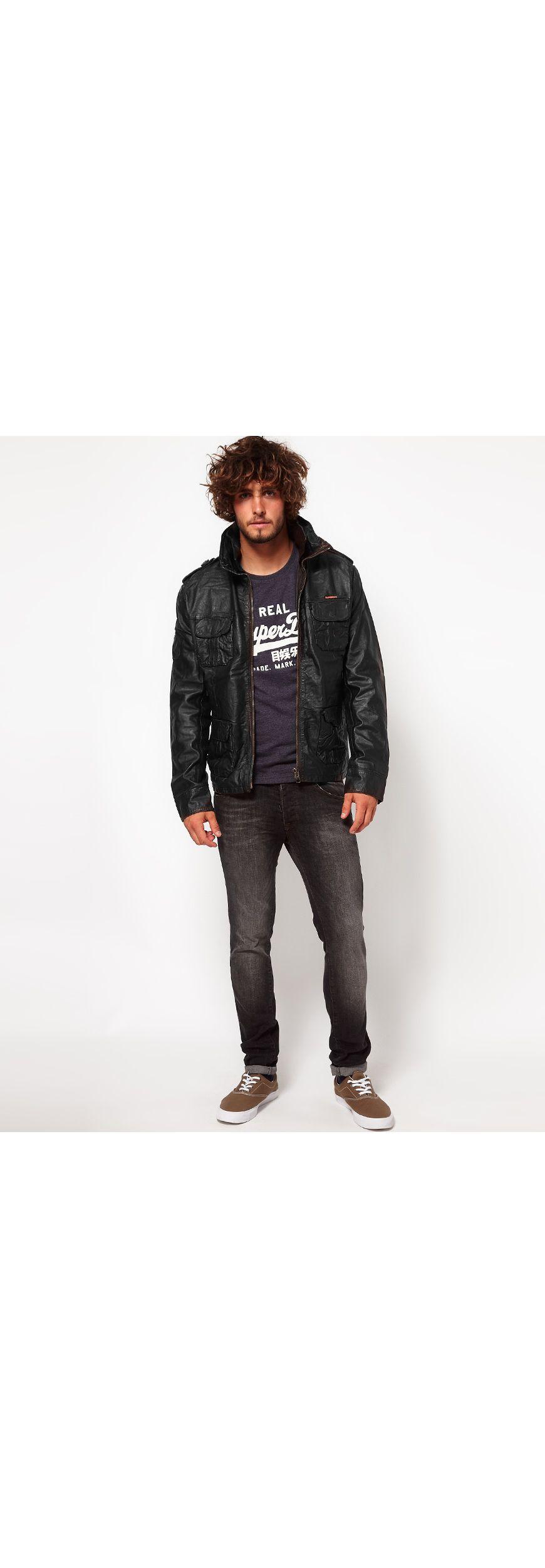 Superdry Brad Leather Jacket in Black for Men Lyst