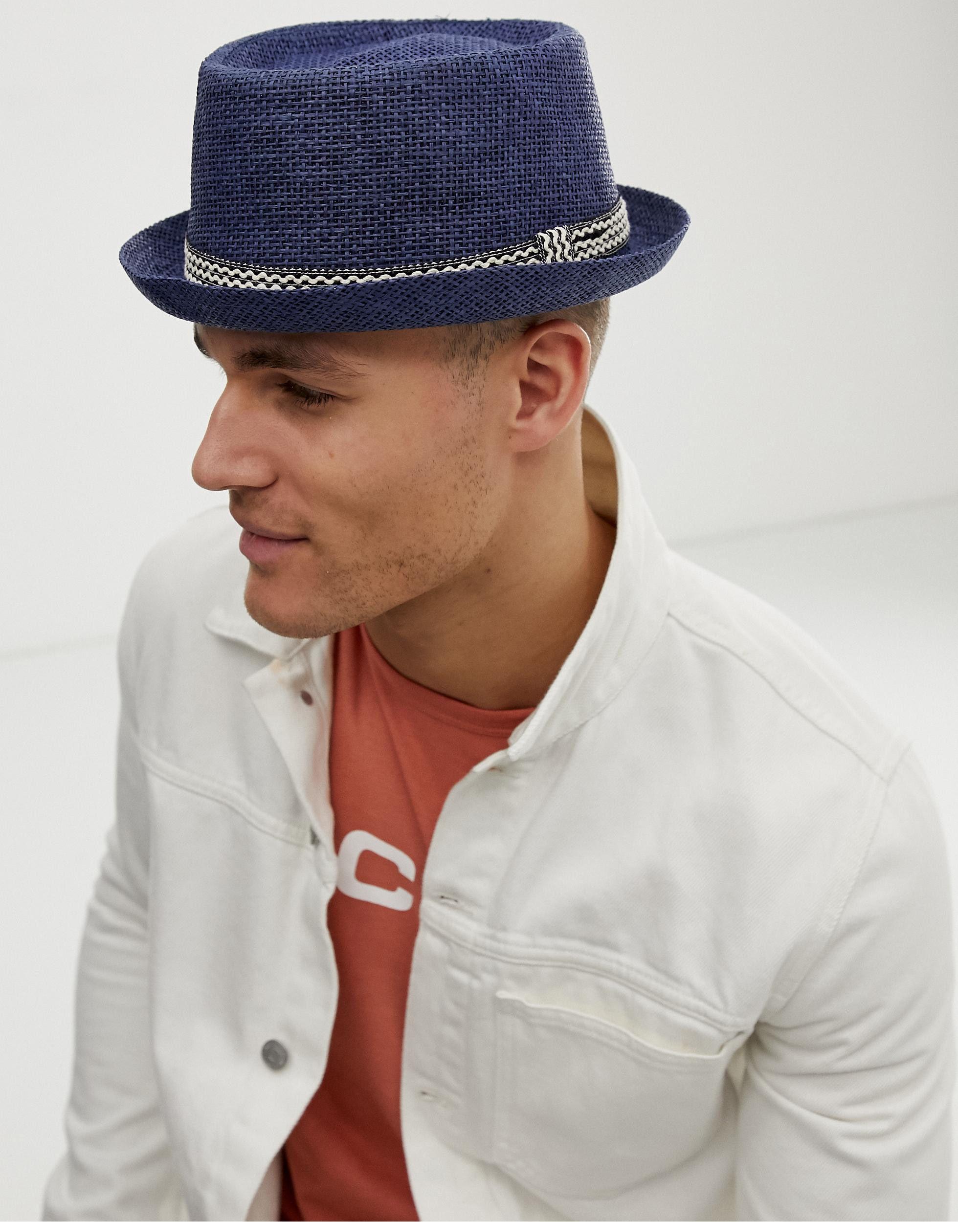 Lipodo Chapeau Pork Pie En Paille Homme Femme - Made In Italy, Ruban Gros Grain, Idéal Été Printemps