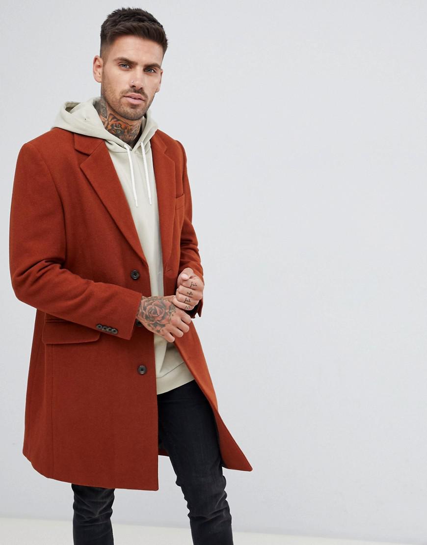 ASOS Wool Mix Overcoat In Rust in Orange for Men - Lyst
