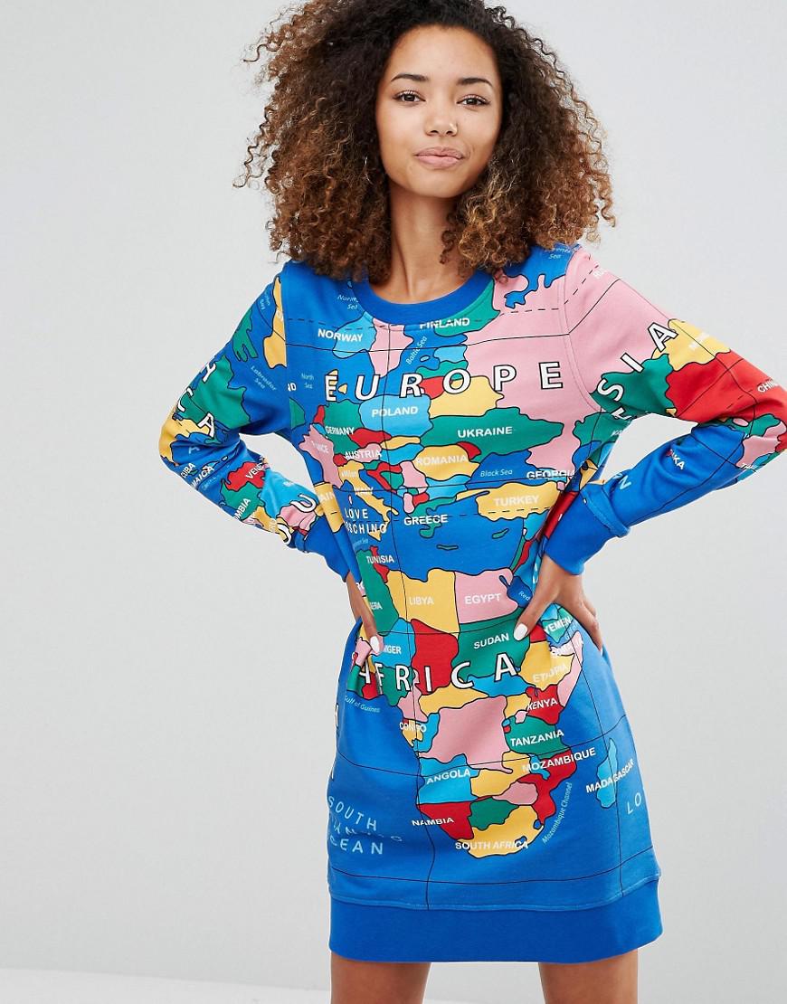 Love Moschino Map Of The World Sweat Dress in Blue | Lyst