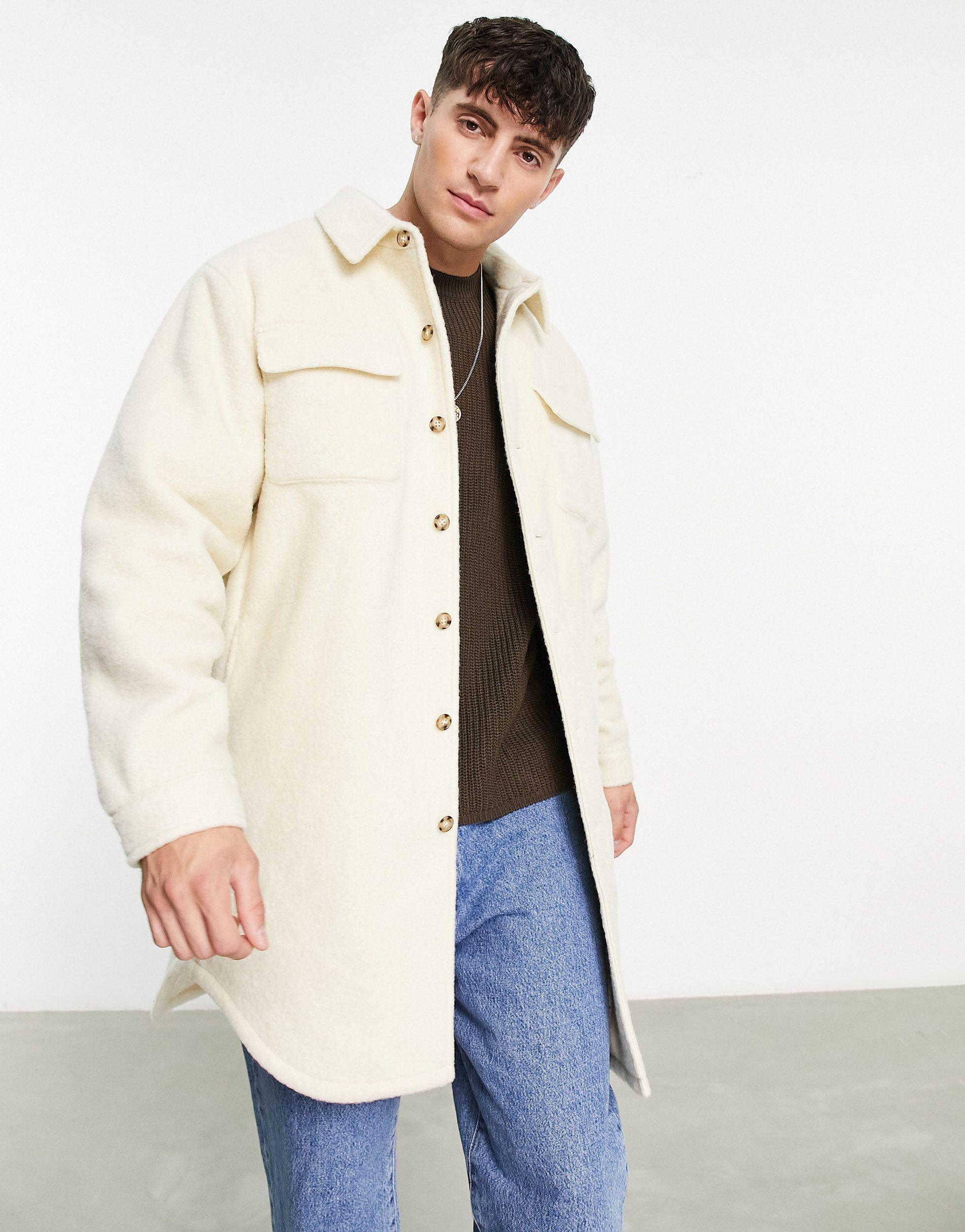 ASOS Oversized Longline Wool Look Shacket in White for Men Lyst