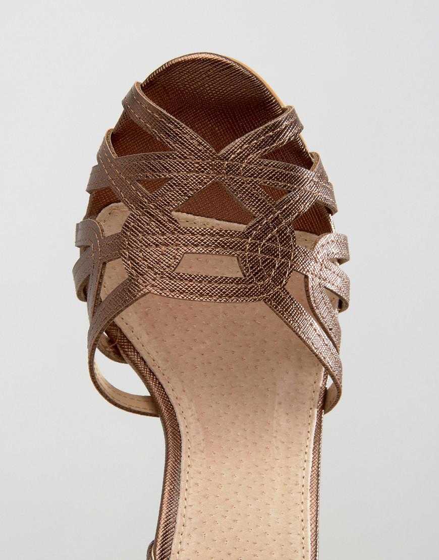 True Decadence Leather Bronze Strap Heeled Sandals Lyst