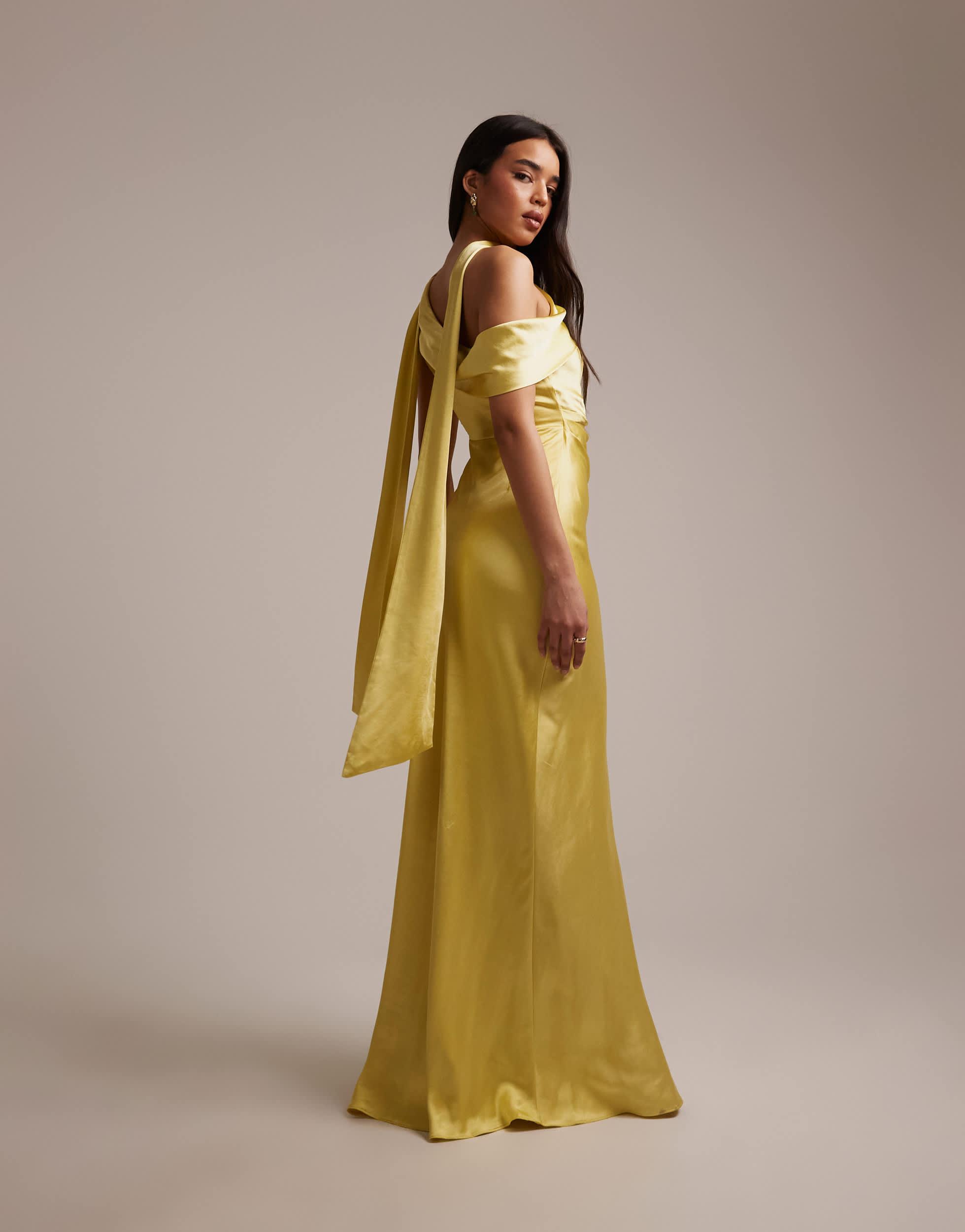 yellow satin one shoulder maxi dress Carmel One-Shoulder Sash Maxi Dress Rockmelon