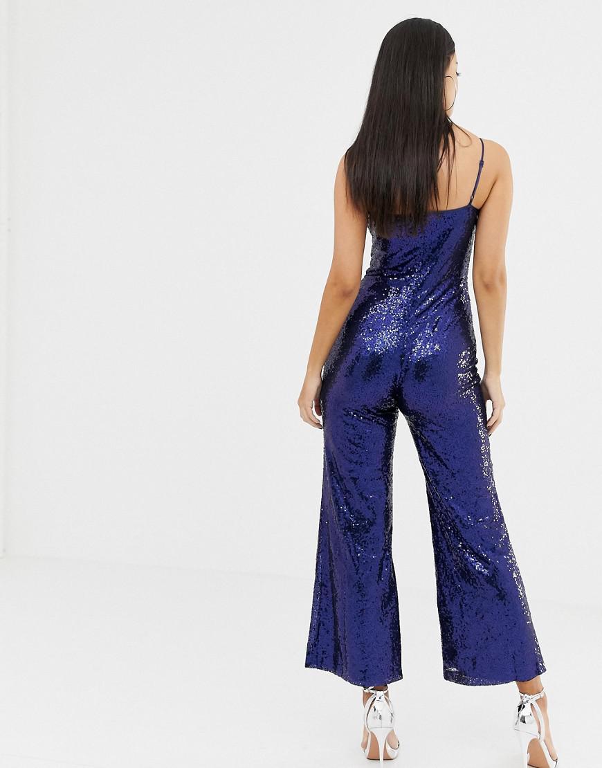 UNIQUE21 Synthetic Strappy Glitter Jumpsuit in Blue - Lyst