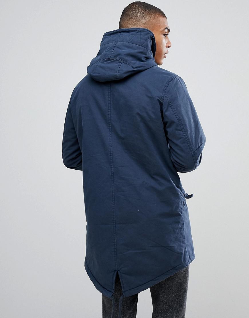 Jack & Jones Parka With Fleece Lining in Blue for Men - Lyst