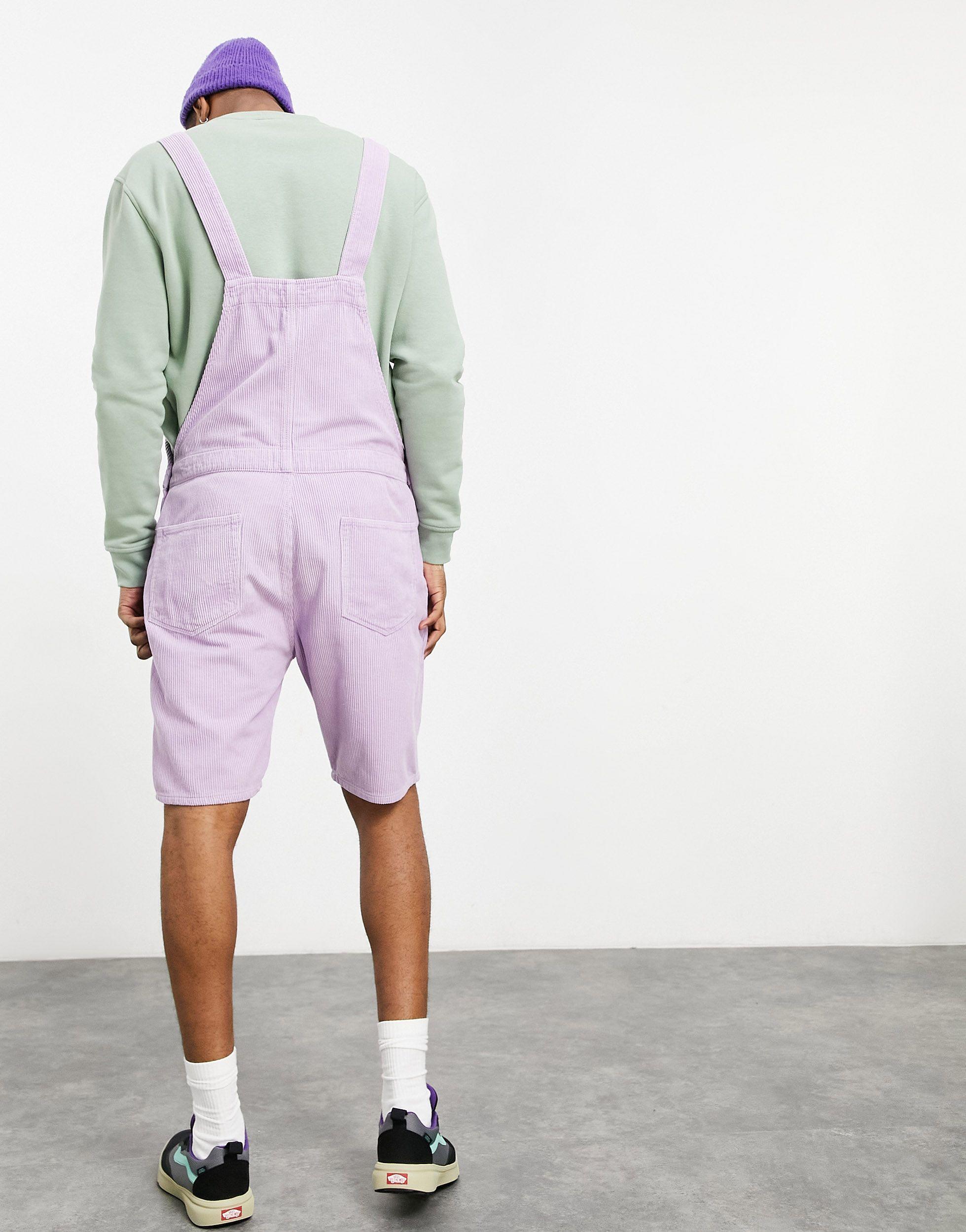 ASOS Short Corduroy Dungaree in Purple 