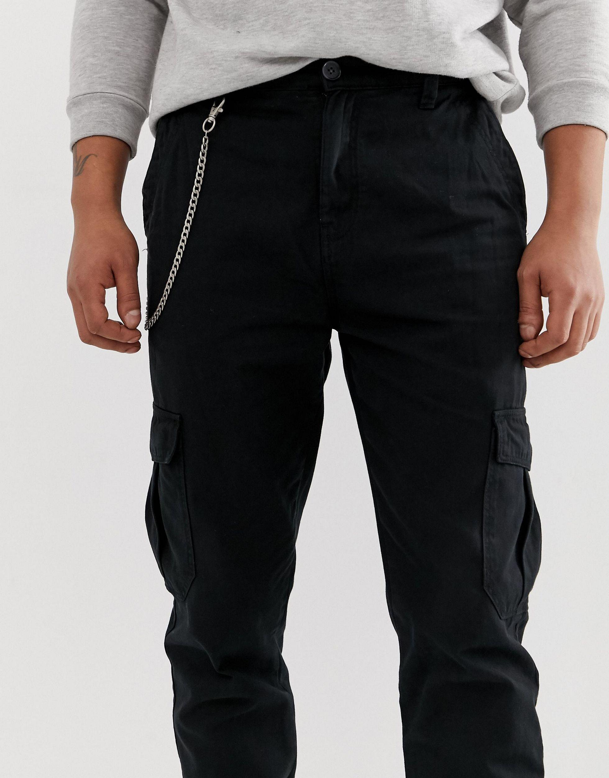Pantaloni cargo neri con catenaBershka in Denim da Uomo colore Nero | Lyst