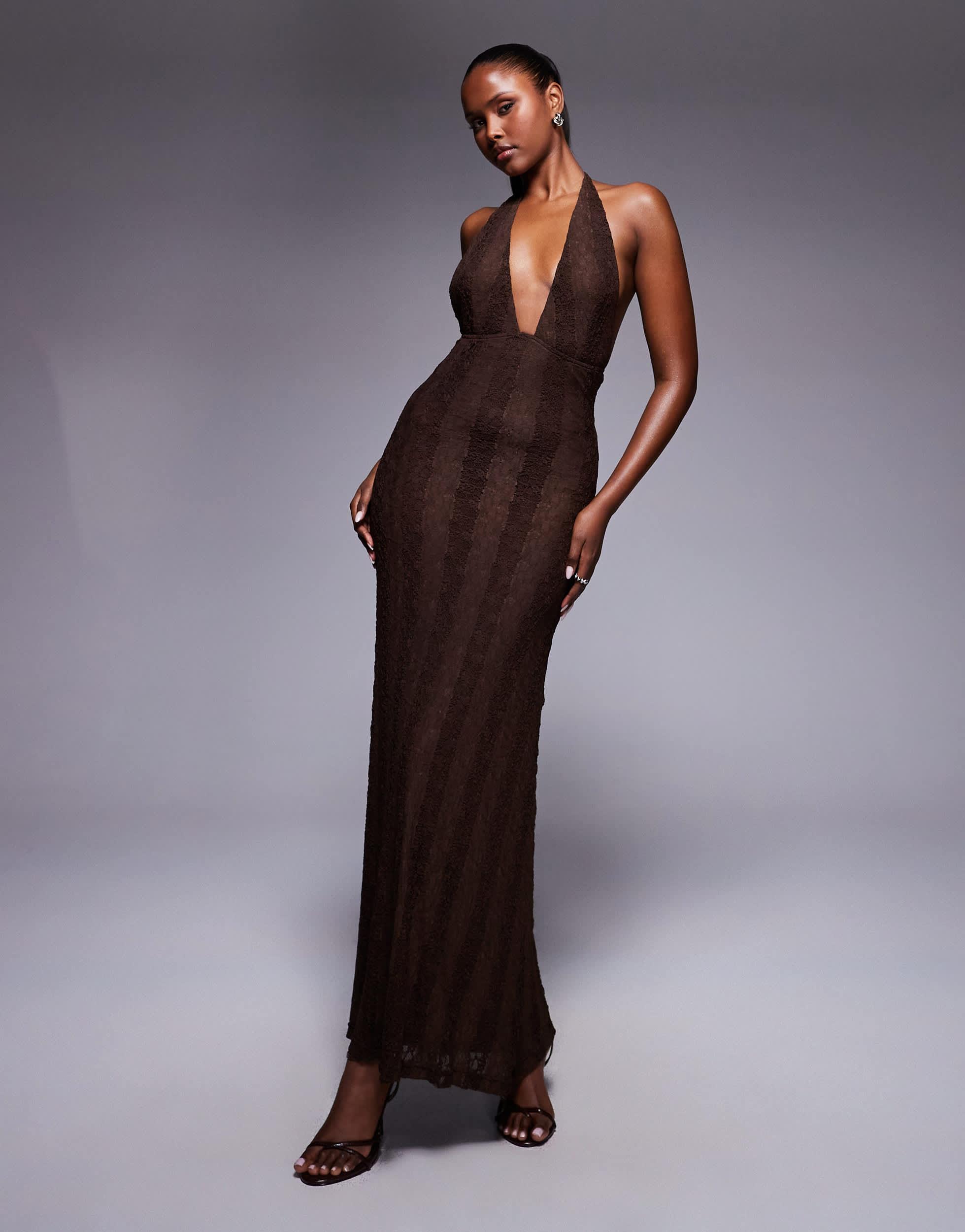 open lace back dress Frederica Plunge Maxi Dress Red main image 1