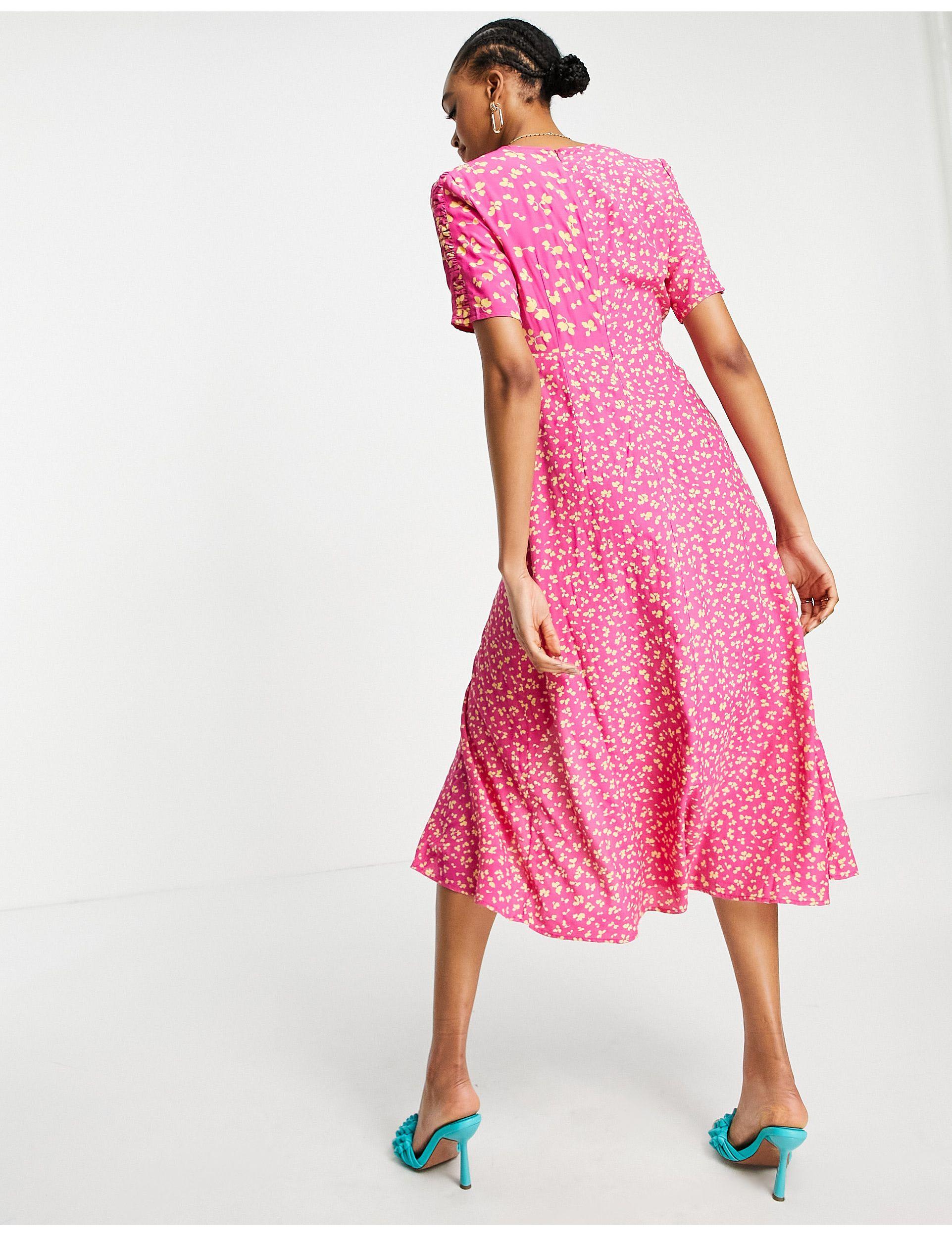 French Connection Bonita Mixed Print Midi Dress in Pink - Lyst