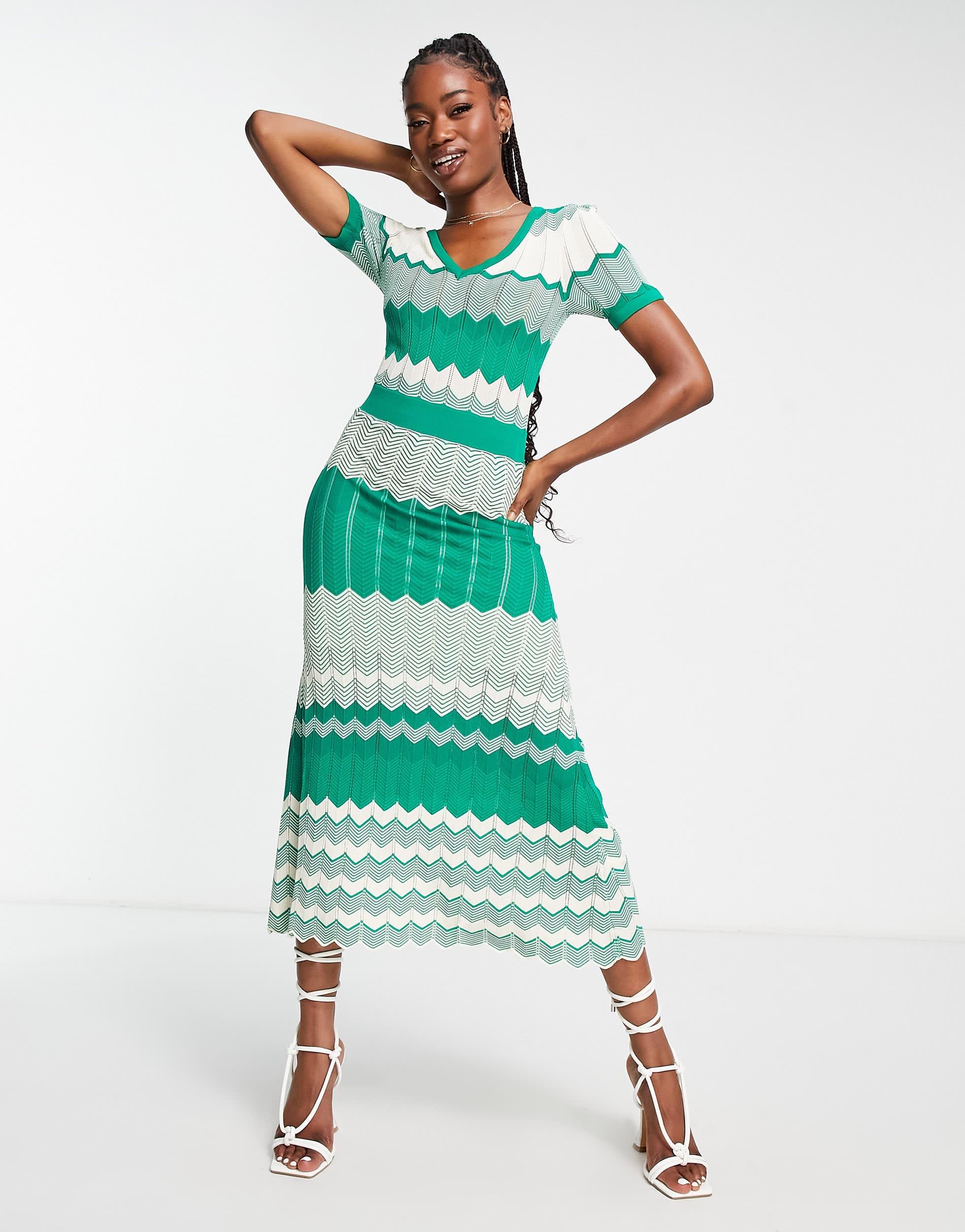 Morgan Knitted Contrast Panel Cap Sleeve Midi Dress in Green | Lyst Australia Morgan Knitted Contrast Panel Cap Sleeve Midi Dress in Green | Lyst Australia