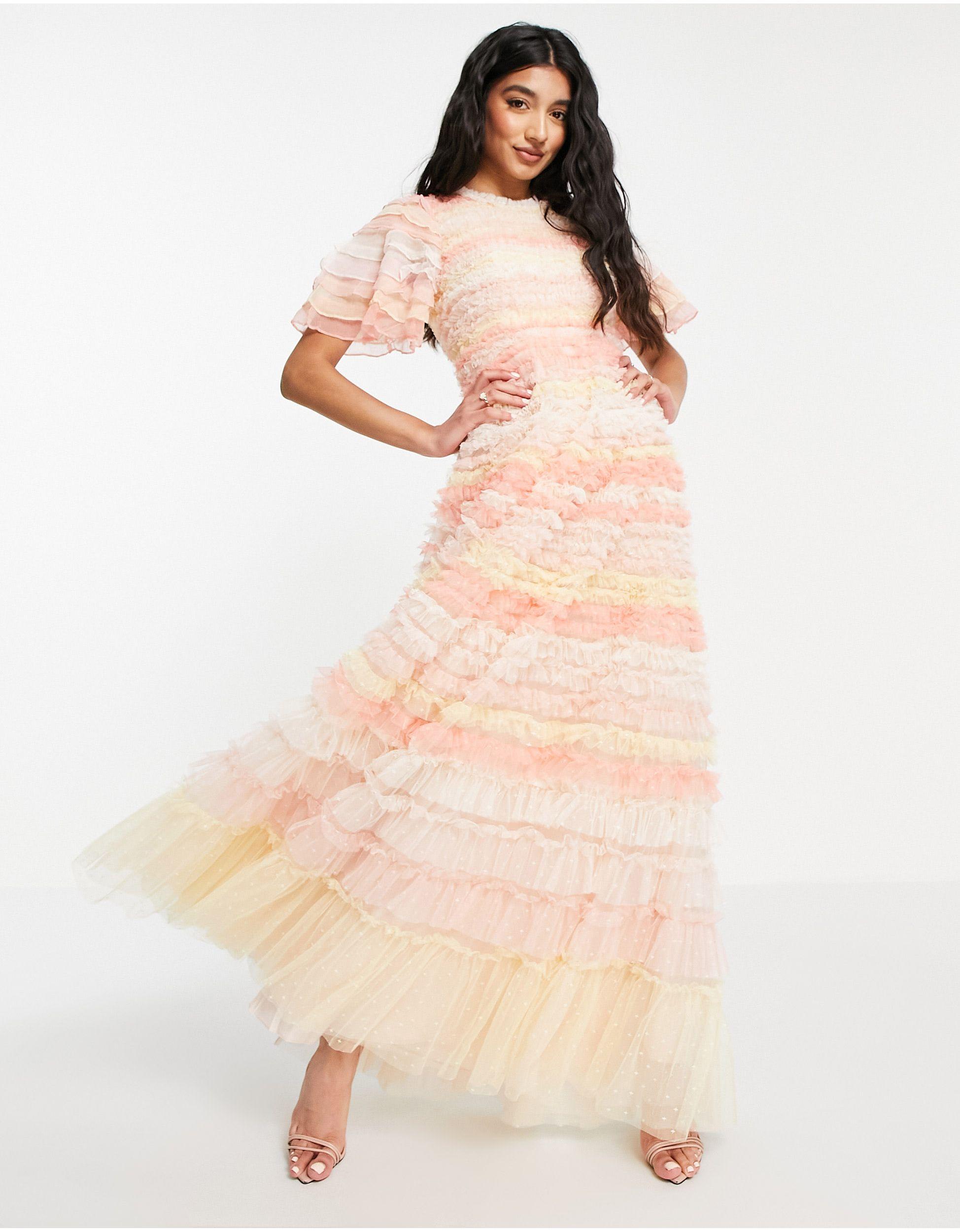 Needle & Thread Luella Ruffle Maxi Dress With Ruffle Stripes in Pink | Lyst