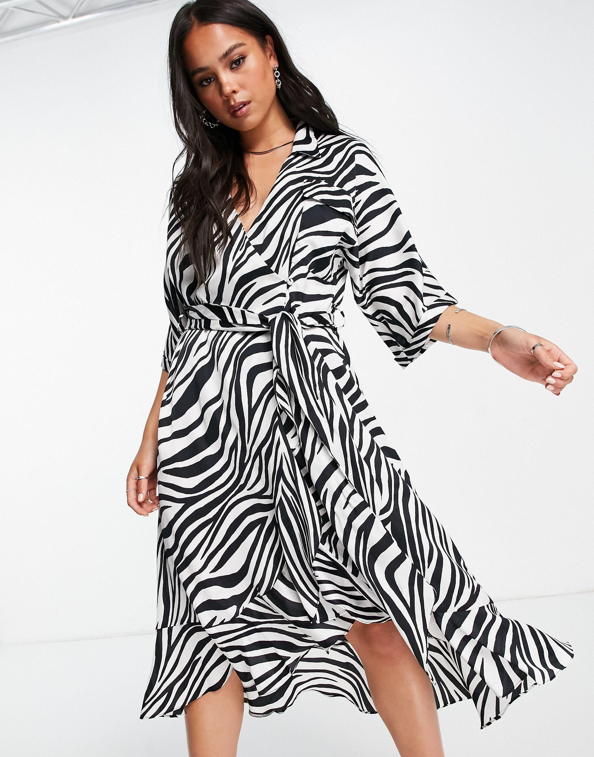 TOPSHOP Zebra Midi Shirt Dress in Black | Lyst