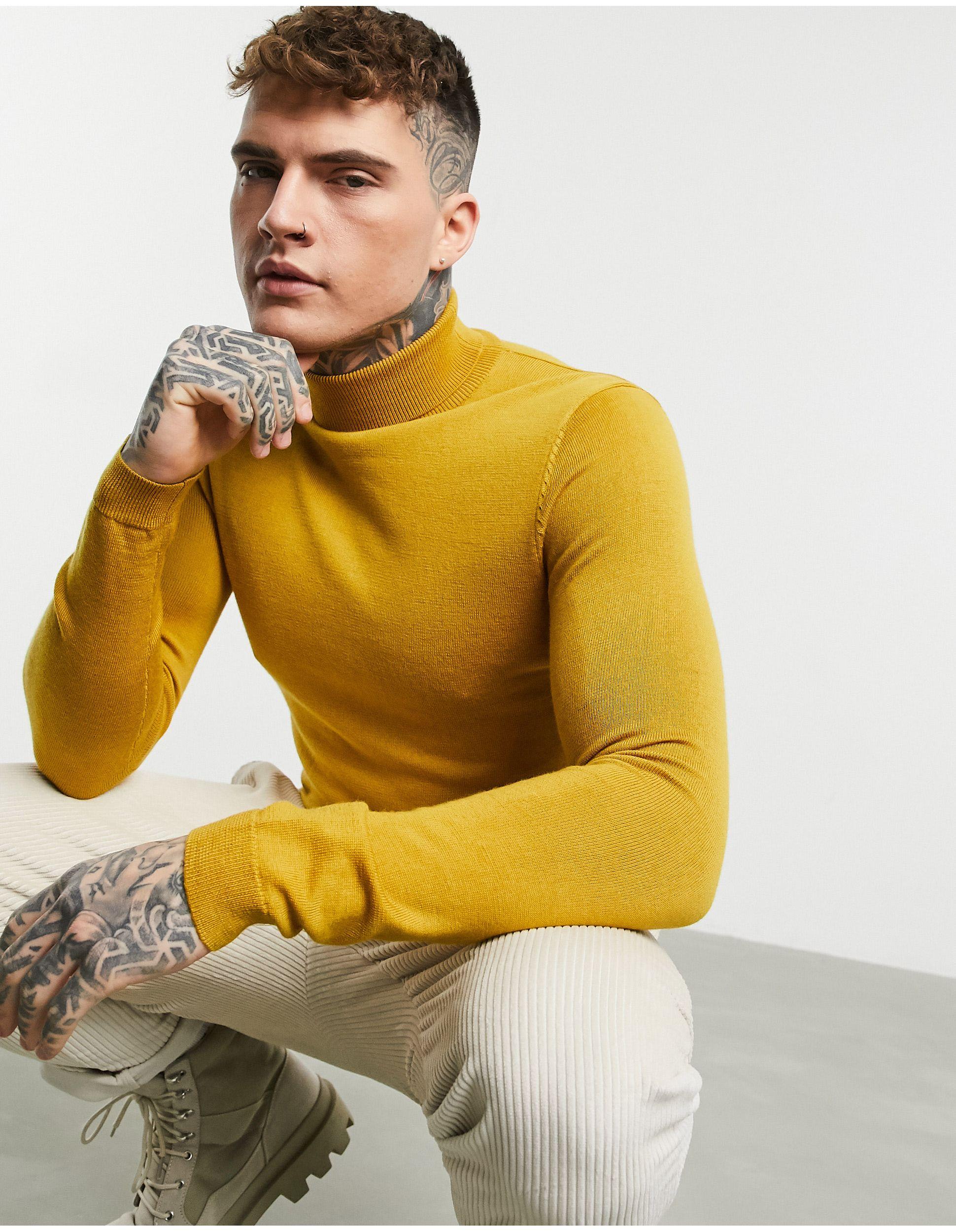 Pull col roulé moulant en laine mérinos - moutarde ASOS pour homme en  coloris Jaune | Lyst