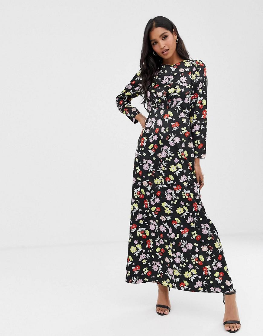 ASOS Synthetic Maxi Tea Dress In Bright Grunge Floral Print in Black - Lyst