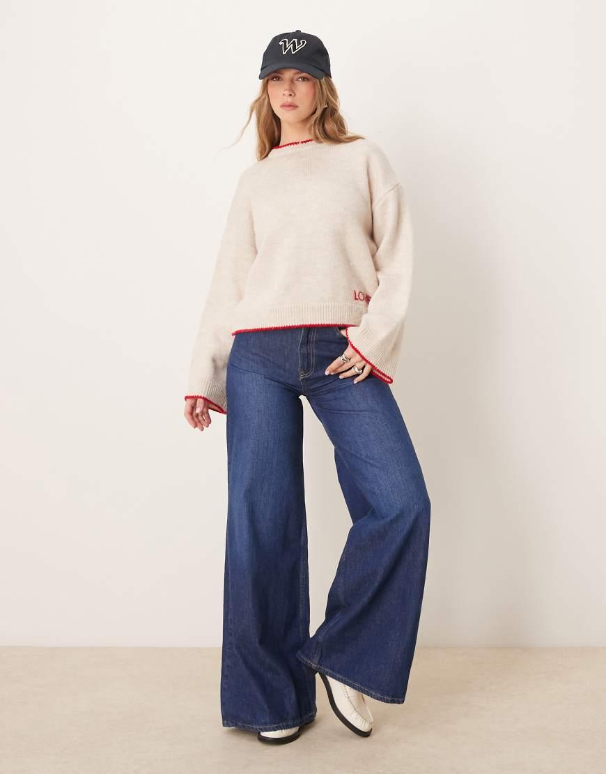ASOS Knitted Jumper With Contrast Blanket Stitch And Embroidery in