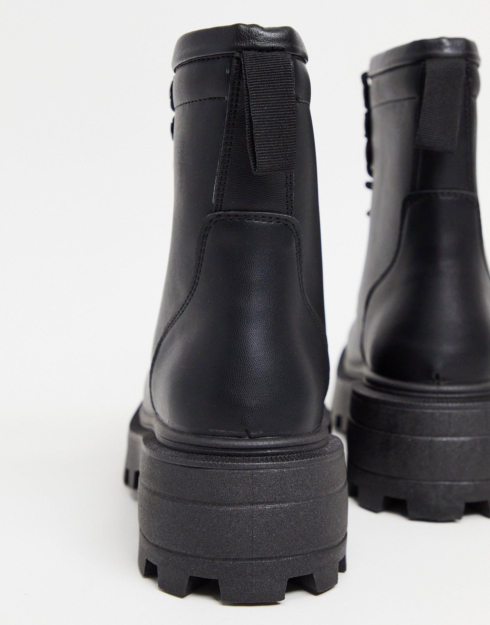 topshop square toe lace up chunky boots in black