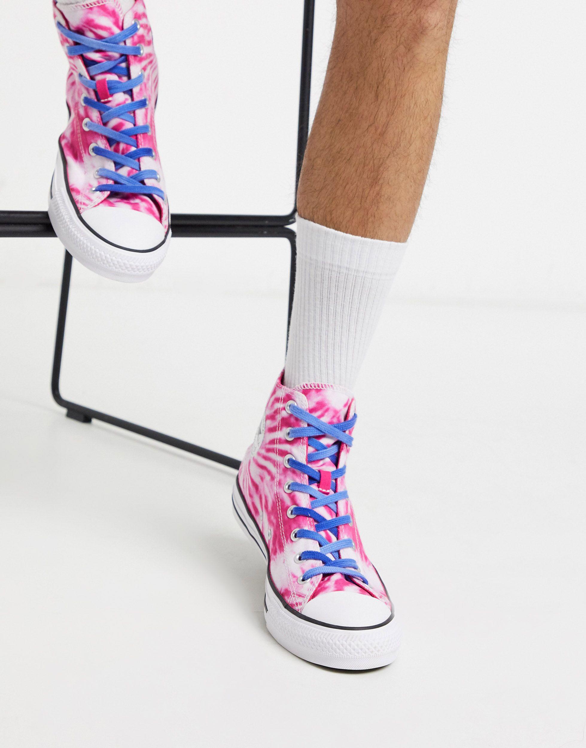 Converse Chuck Taylor All Star Hi Tie Dye Trainers in Pink for Men | Lyst
