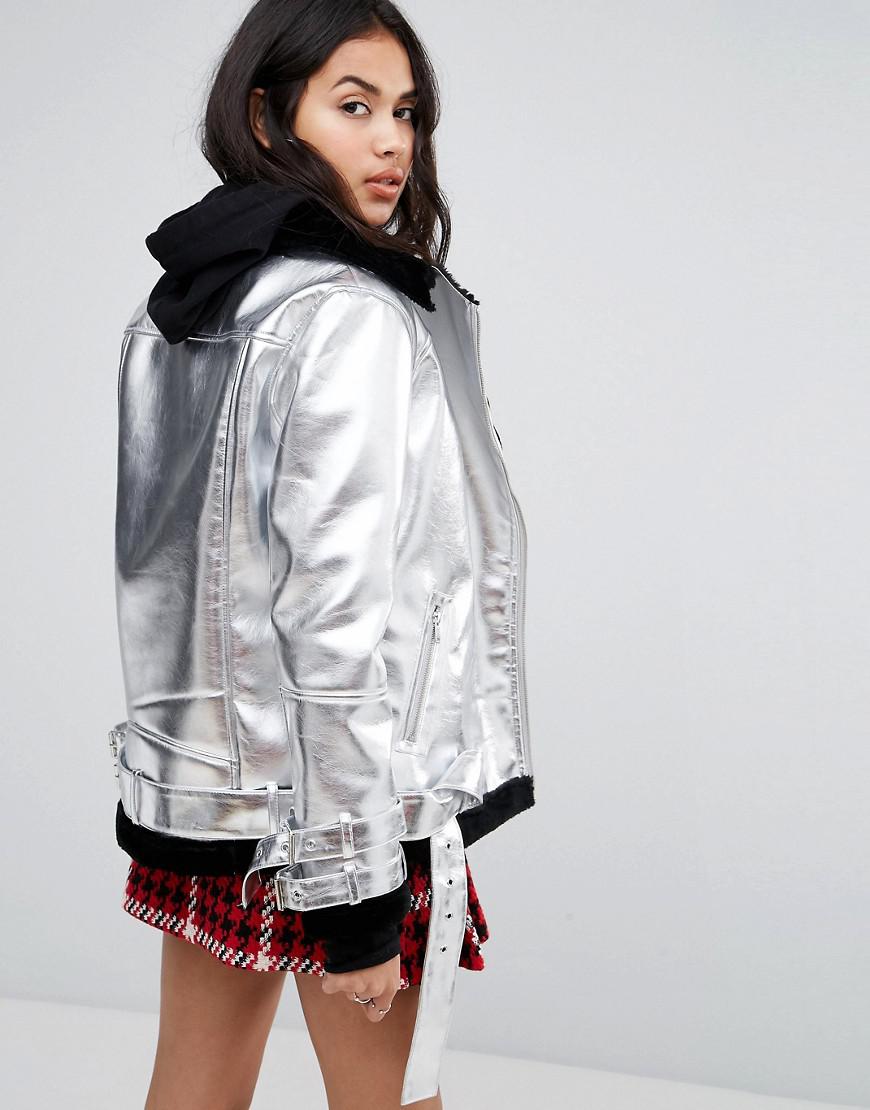 metallic aviator jacket