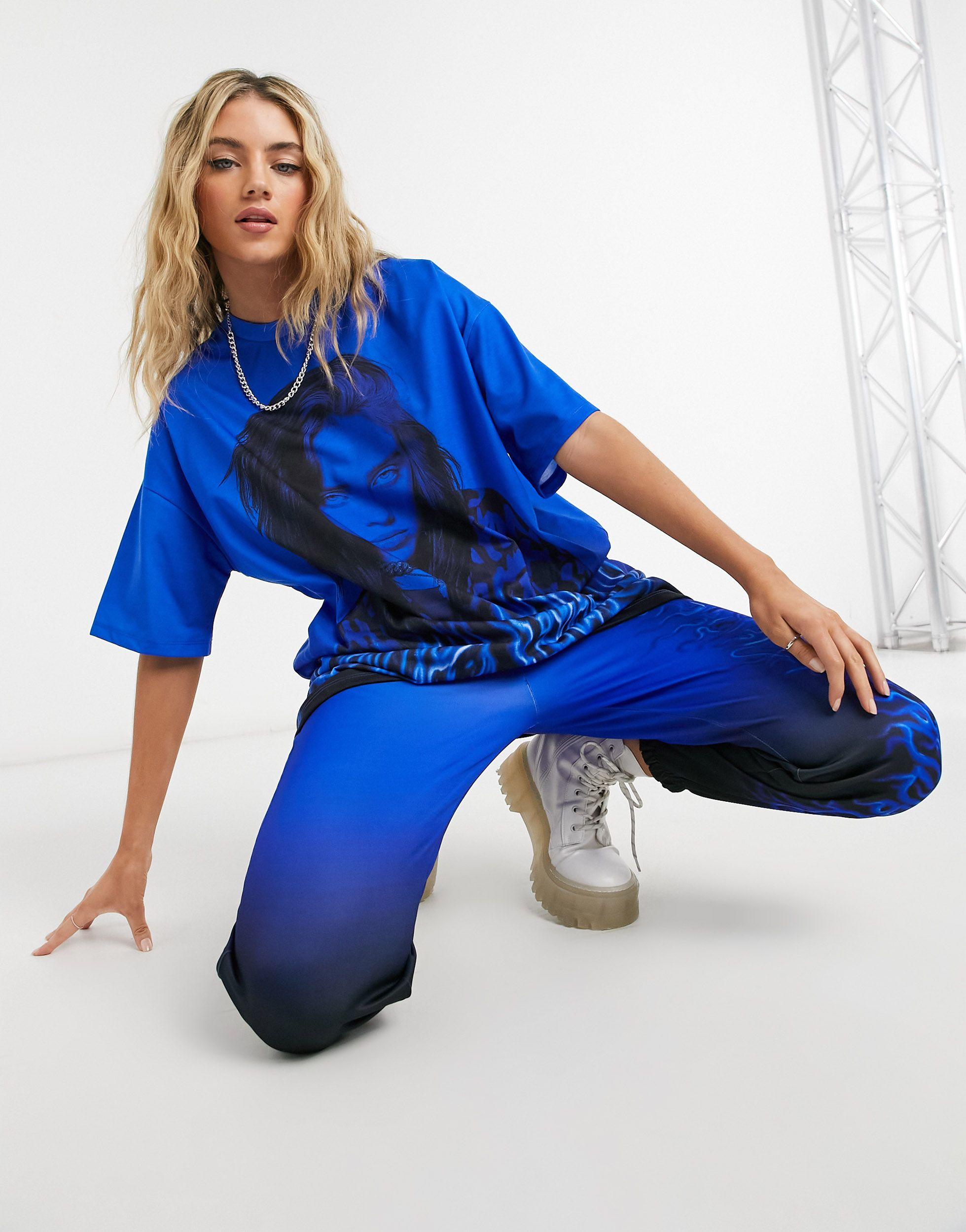 X Billie Eilish - T-shirt blu oversize con grafica di Bershka in Blu | Lyst
