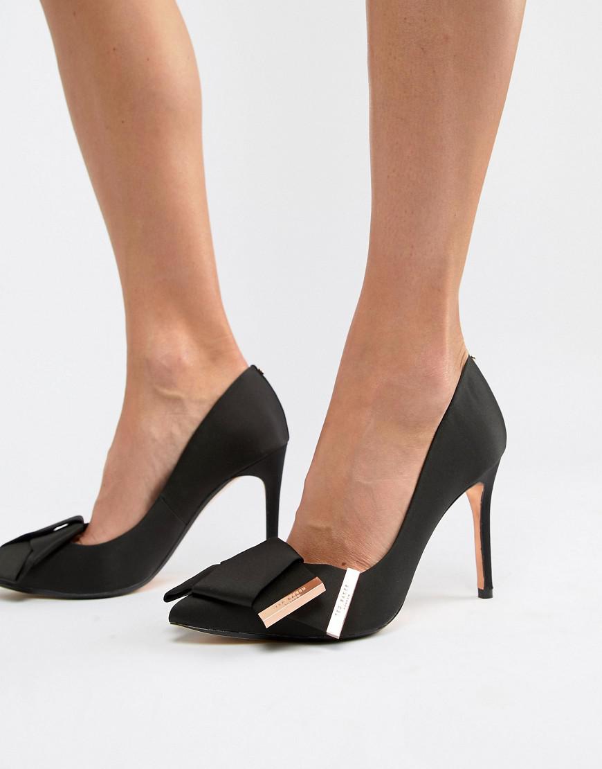 Ted Baker Bow Detail Satin Heeled Pumps in Black | Lyst
