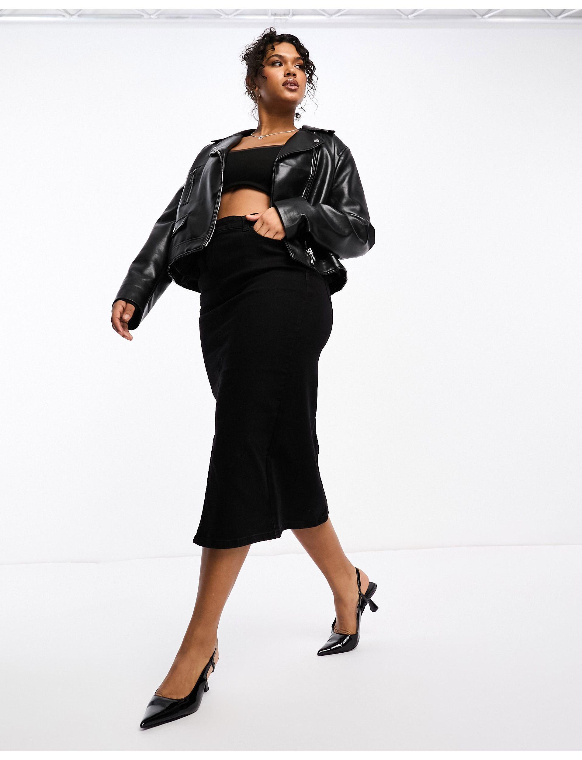 Vero Moda Curve Denim Midi Skirt in Black | Lyst UK