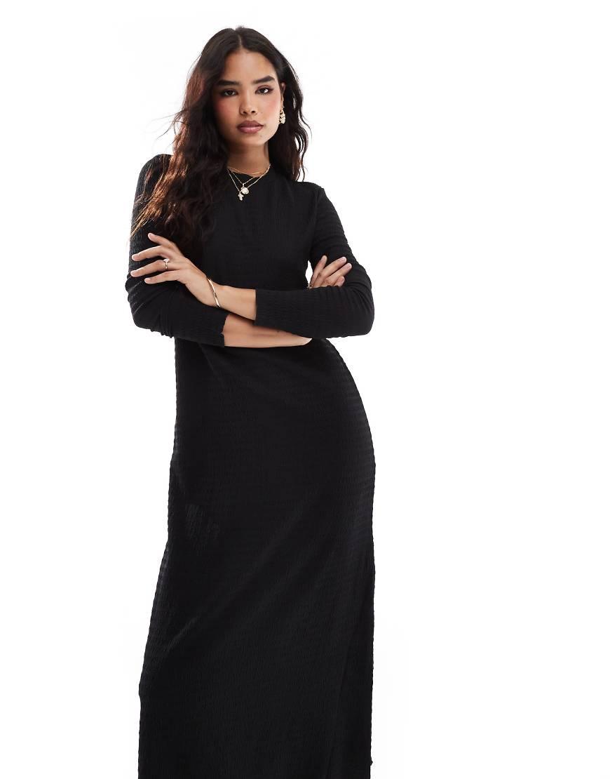 Vila Maxi-Jurk Met Textuur En Lange Mouwen in het Zwart Lyst NL