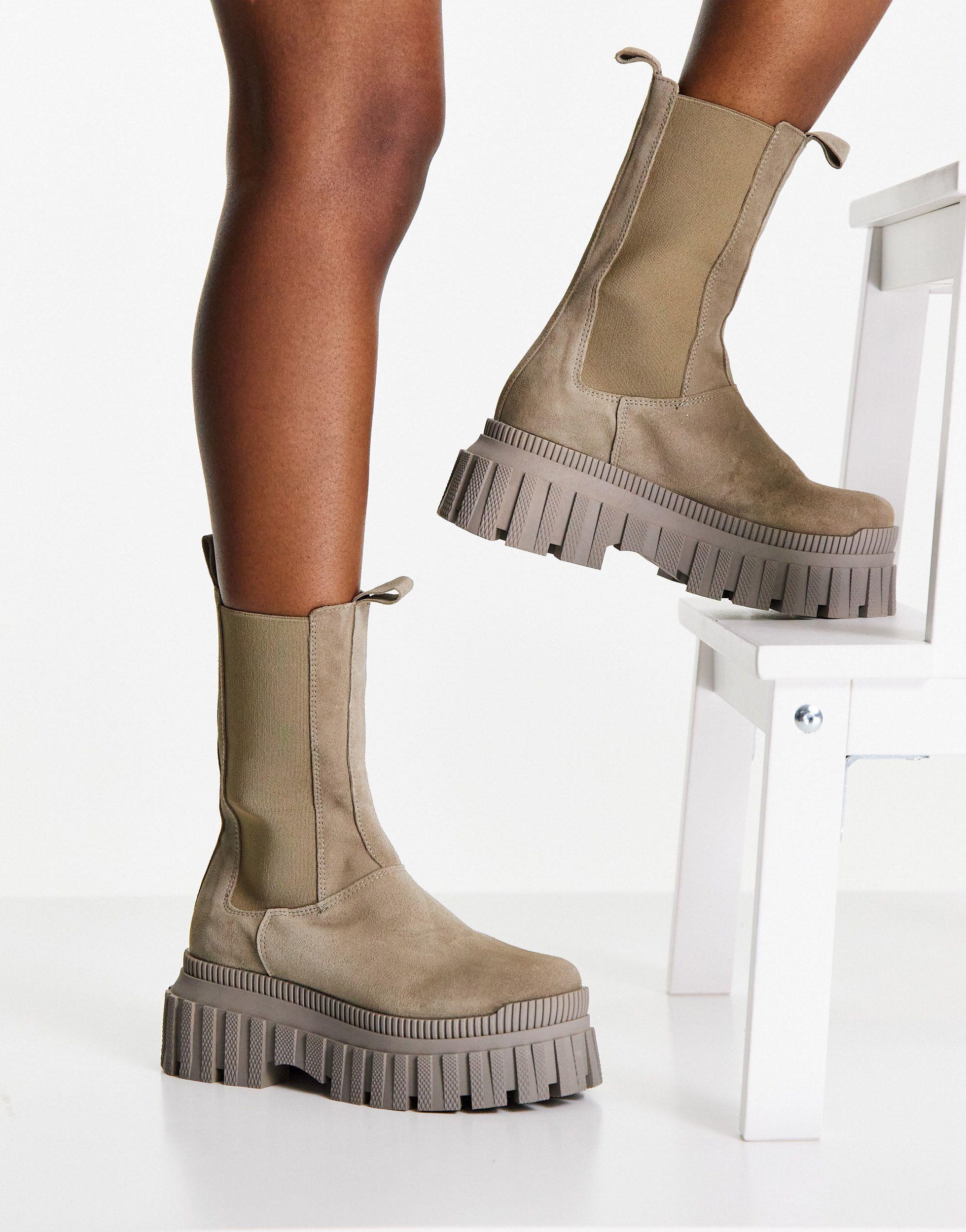 ASOS Addison Premium Suede Chunky Chelsea Boots in Grey Lyst Australia