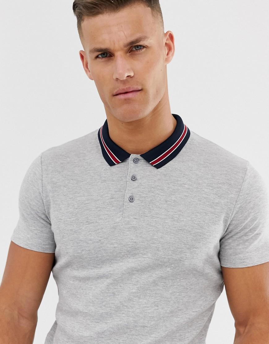 SELECTED Cotton Polo Shirt With Tipping Collar in Gray for Men - Lyst