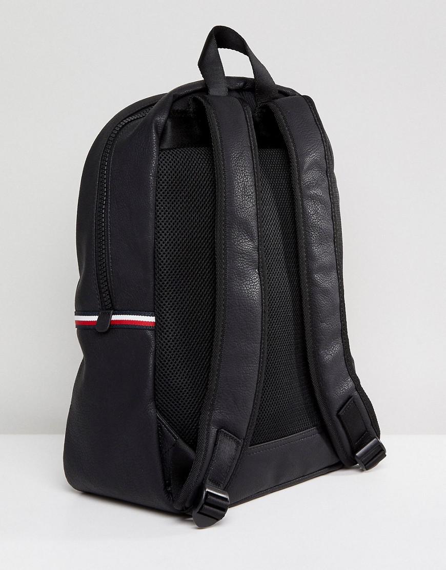 tommy hilfiger black leather backpack