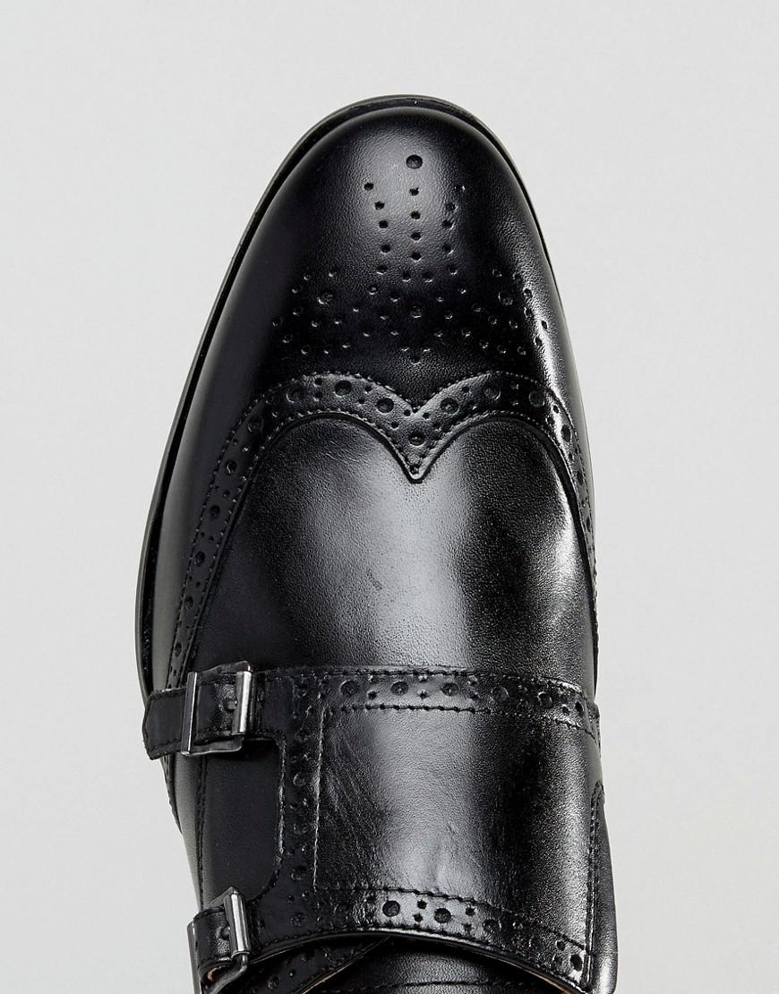 Red Tape Leather Monk Shoes In Black 