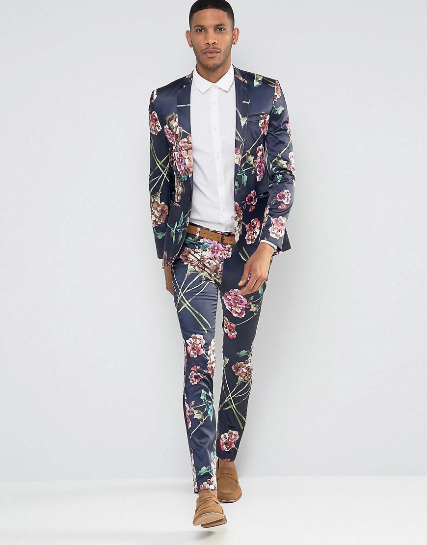 ASOS Super Skinny Suit Jacket In Navy Floral Print in Blue for Men | Lyst