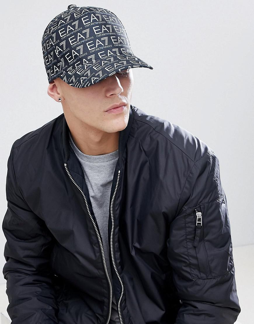 EA7 All Over Logo Baseball Cap In Black 