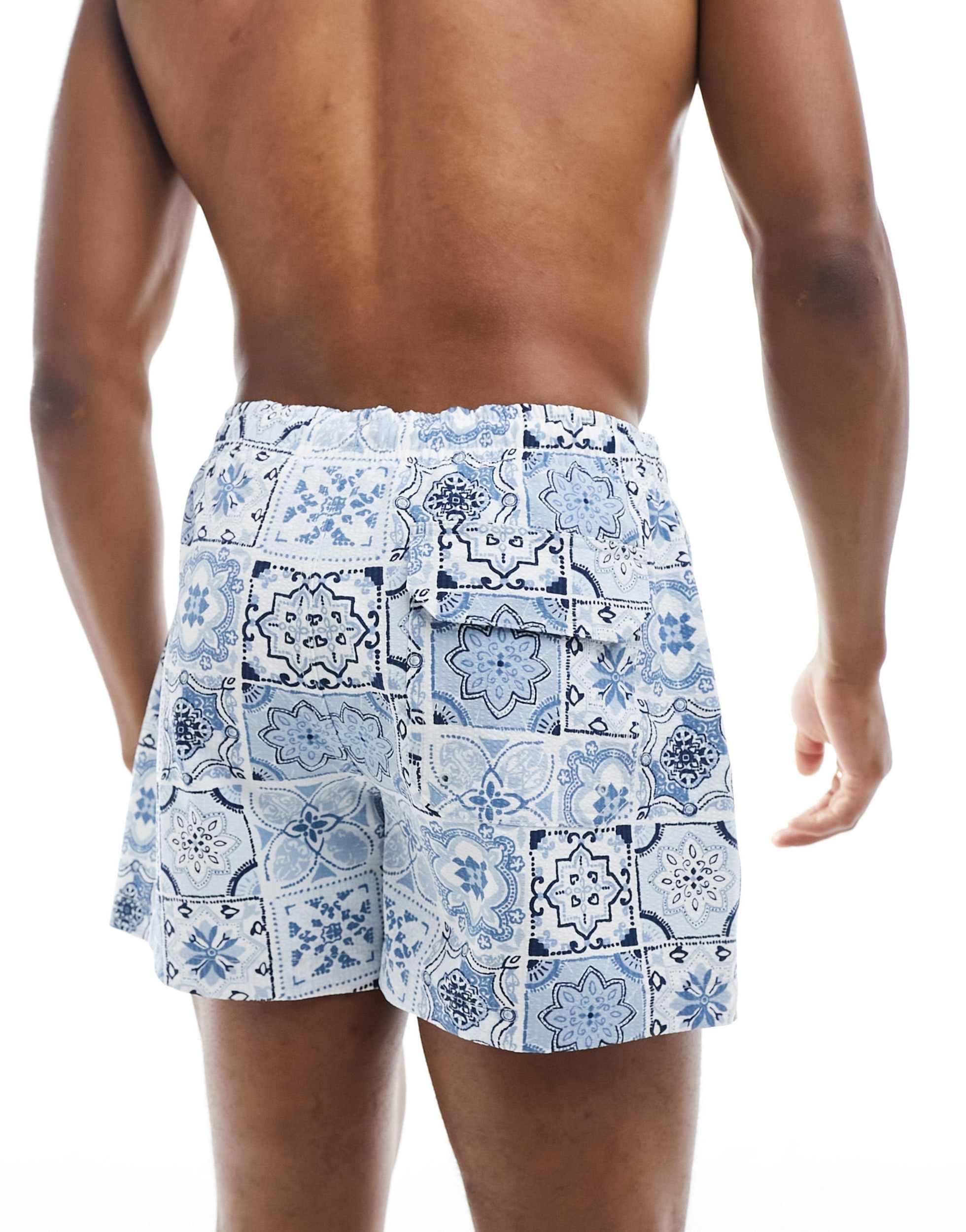 Mens Abercrombie Seersucker Swim Trunks Abercrombie Fitch 5In Pull