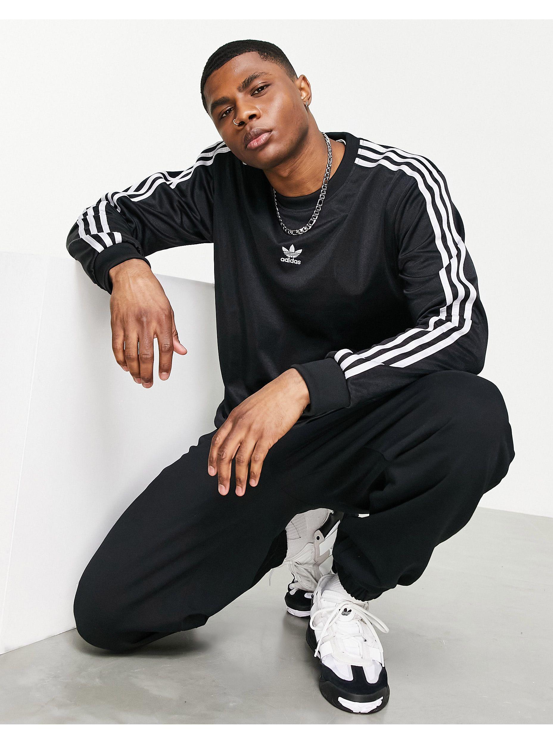adidas Originals Adicolor High Shine Three Stripe Sweatshirt in Black for  Men | Lyst