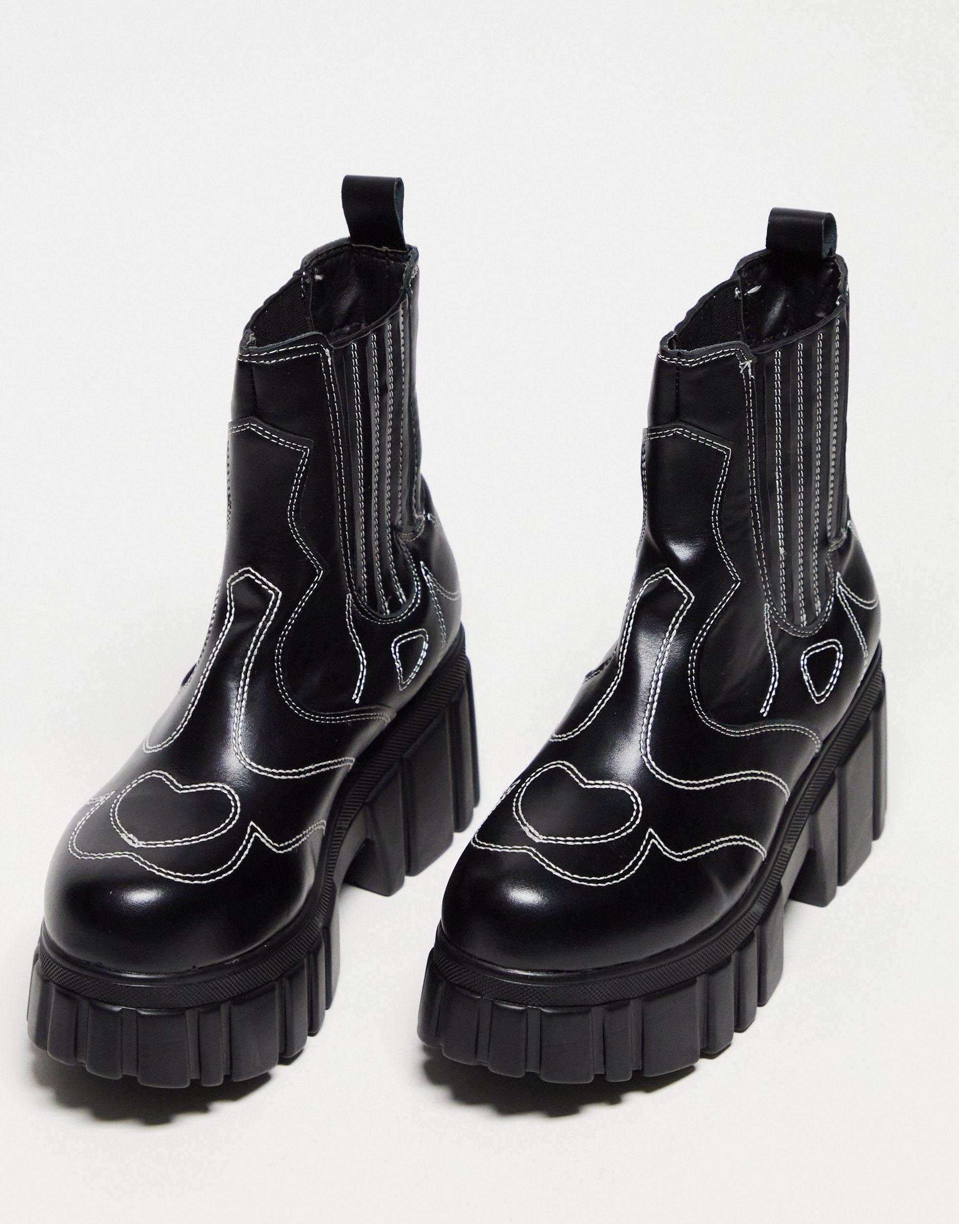 Koi Footwear Koi Riviera Chunky Western Boots in Black | Lyst