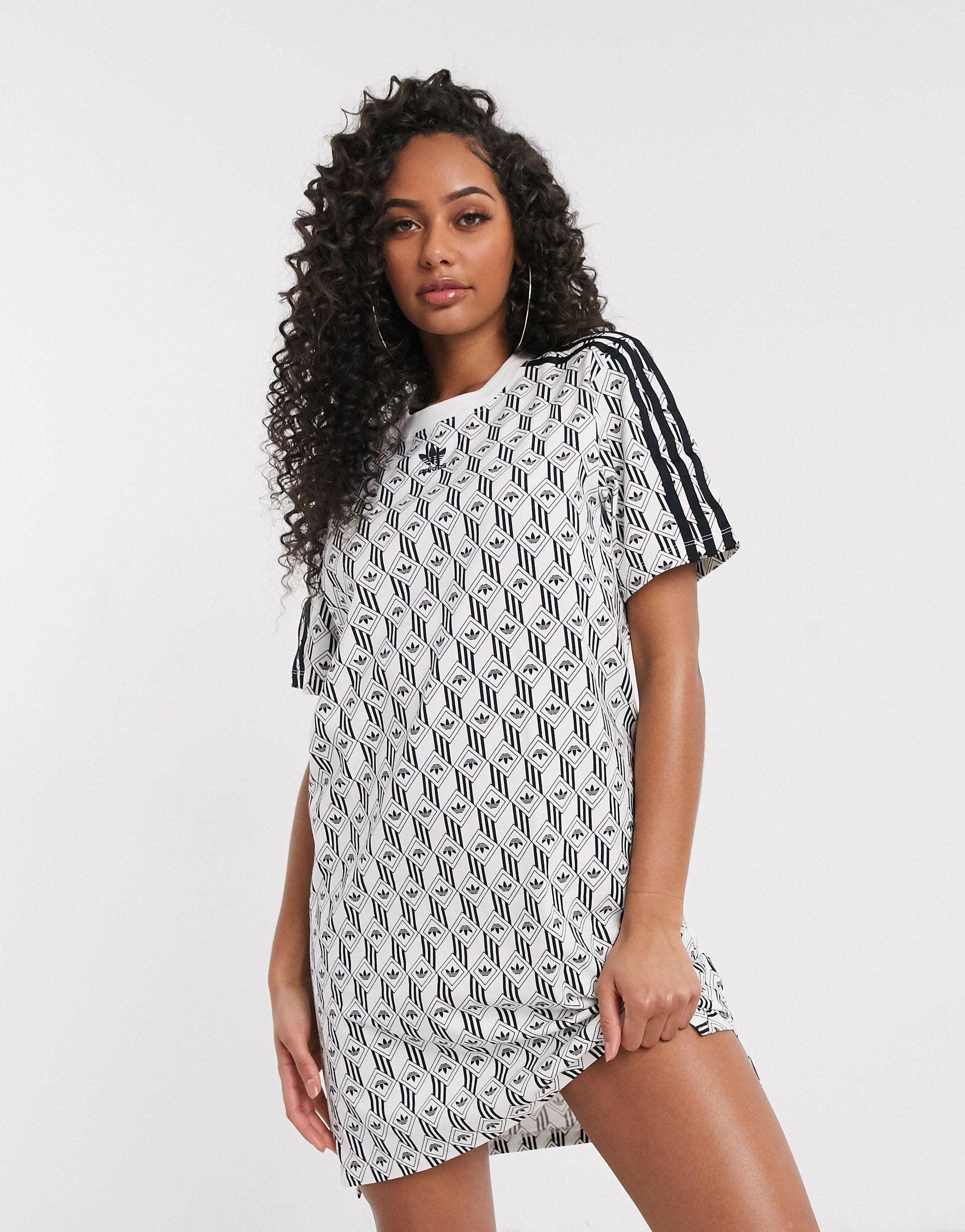 adidas Originals Cotton Monogram Trefoil T-shirt Dress in White | Lyst  Australia