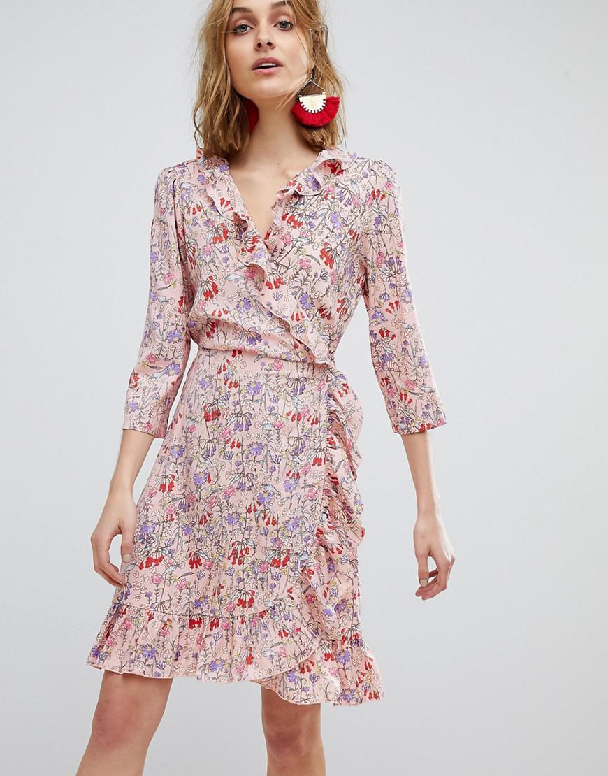 Vero Moda Frill Wrap Dress in Pink - Lyst