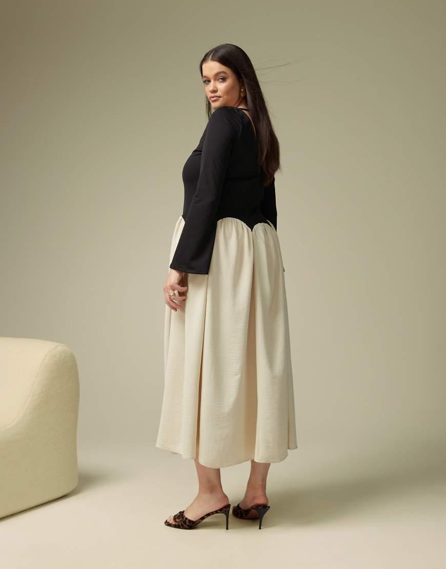 ASOS Asos Design Curve Long Sleeve Scallop Detail Full Skirt