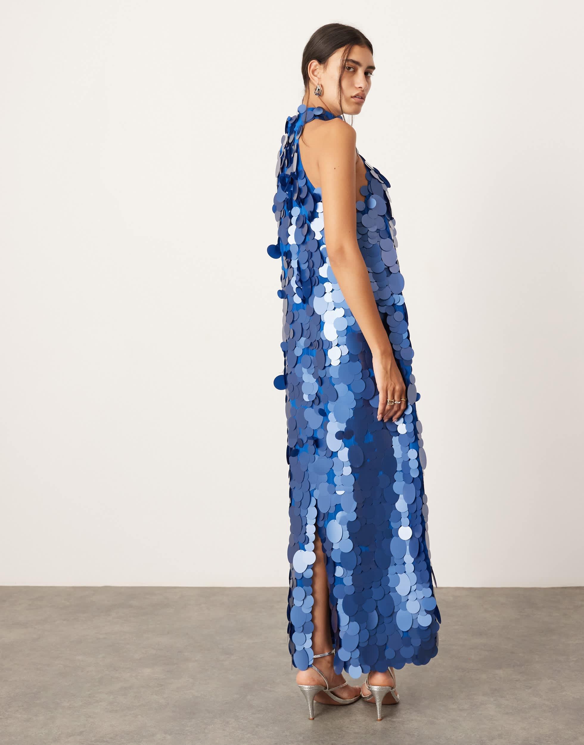 ASOS Embellished Matte Disc Sequin Column Midi Dress in Blue | Lyst ASOS Embellished Matte Disc Sequin Column Midi Dress in Blue | Lyst