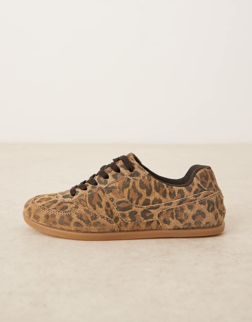 ASOS Diligent Slim Lace Up Trainers Leopard Suede in Natural Lyst UK