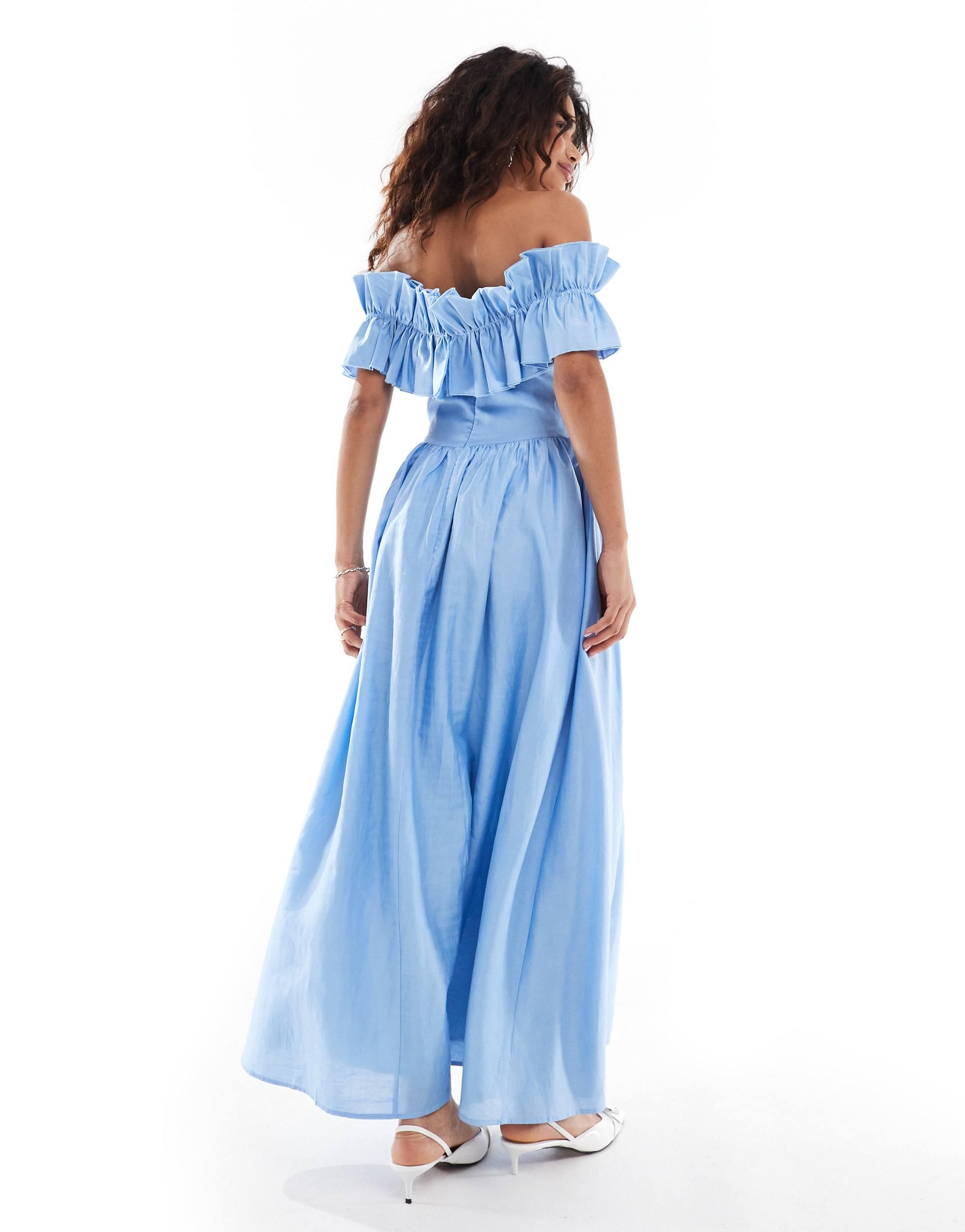 knee length dresses for ladies Goddiva Ombre Chiffon Bardot Frill A-Line Maxi Dress