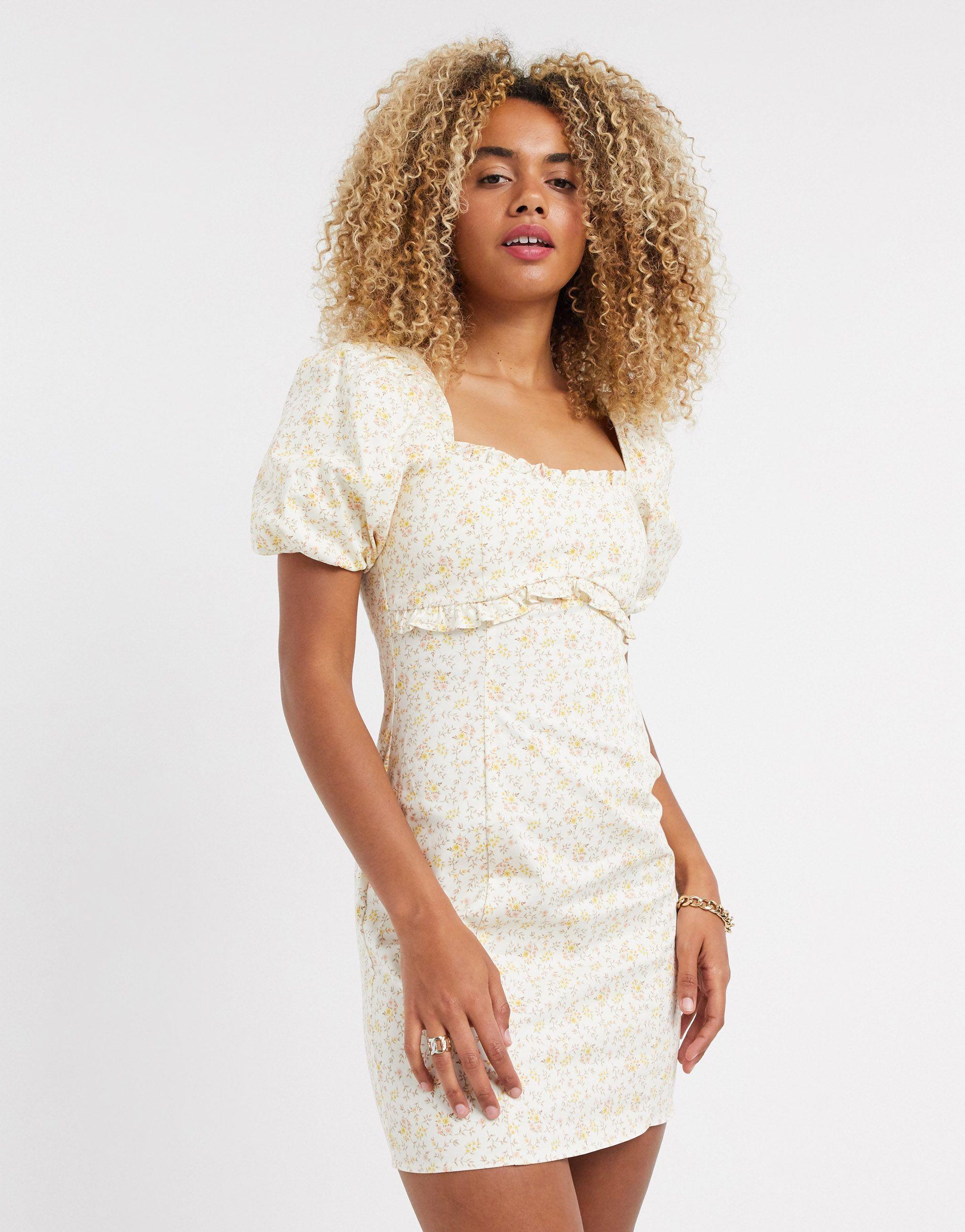 TOPSHOP Mini Dress With Puff Sleeves | Lyst Canada