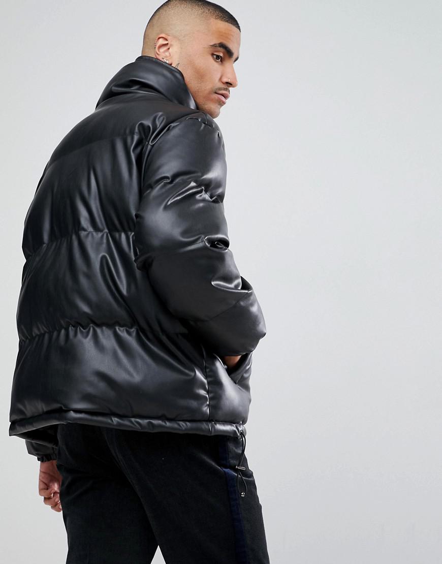 Mennace Puffer Jacket In Leather Look in Black for Men | Lyst