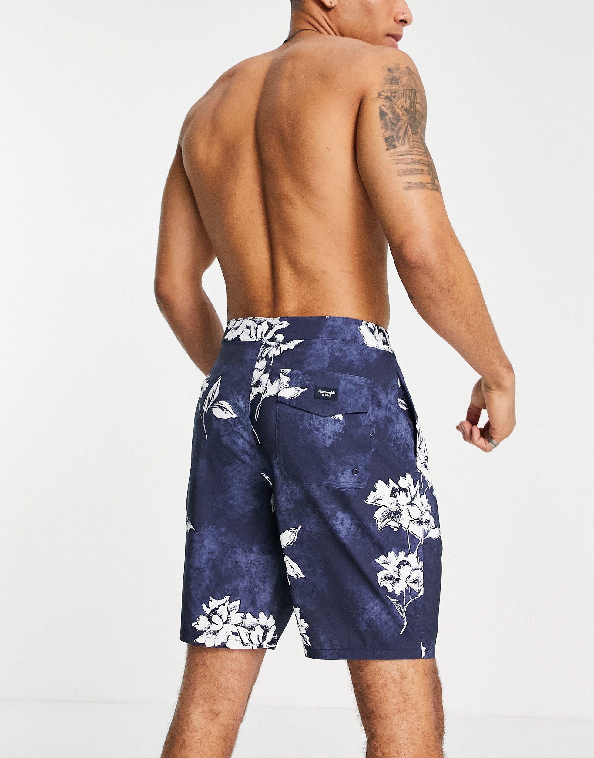 Floral Print Board Shorts in Navy 
