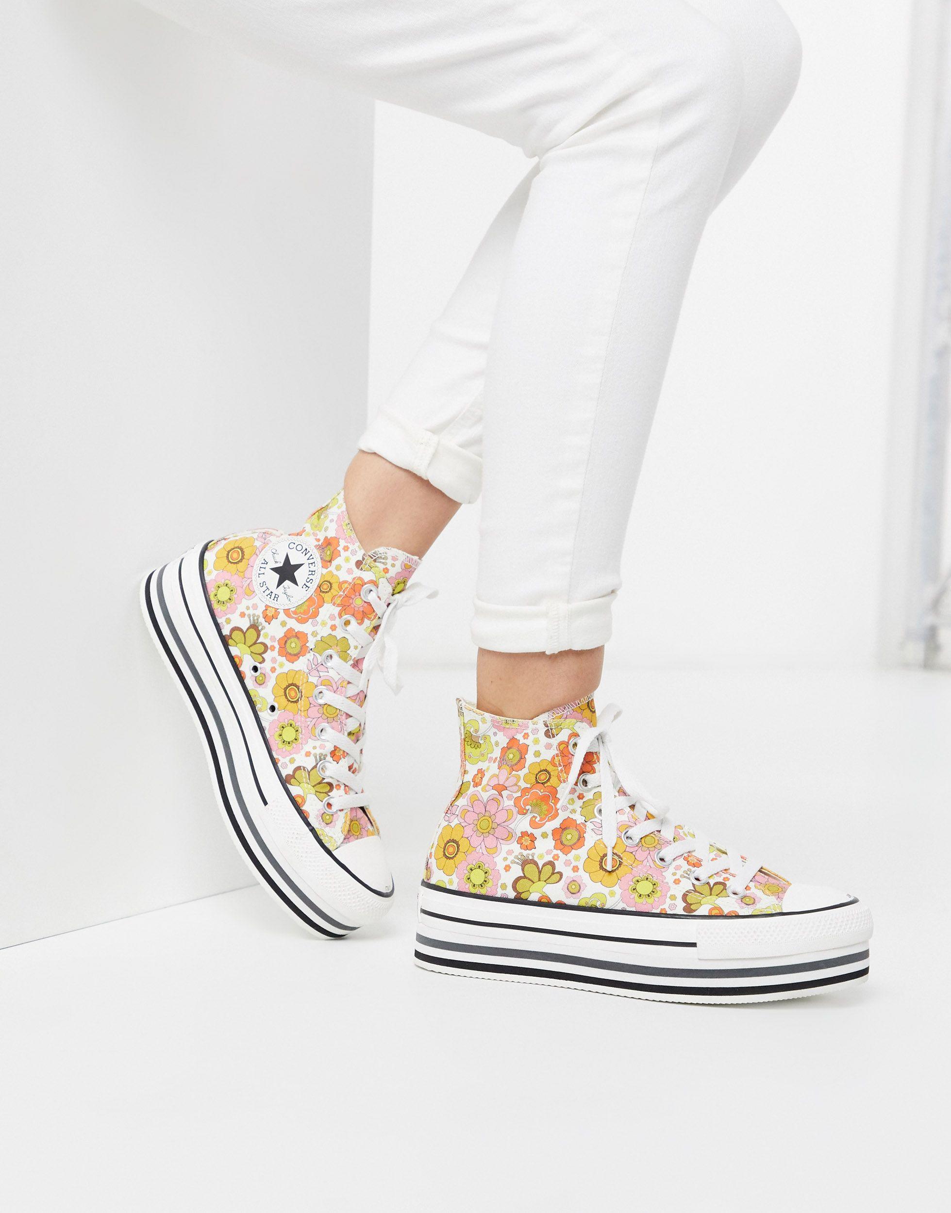 Converse Rubber Chuck Taylor - Gelaagde Hoge Plateausneakers Met  Bloemenprint in het Metallic - Lyst
