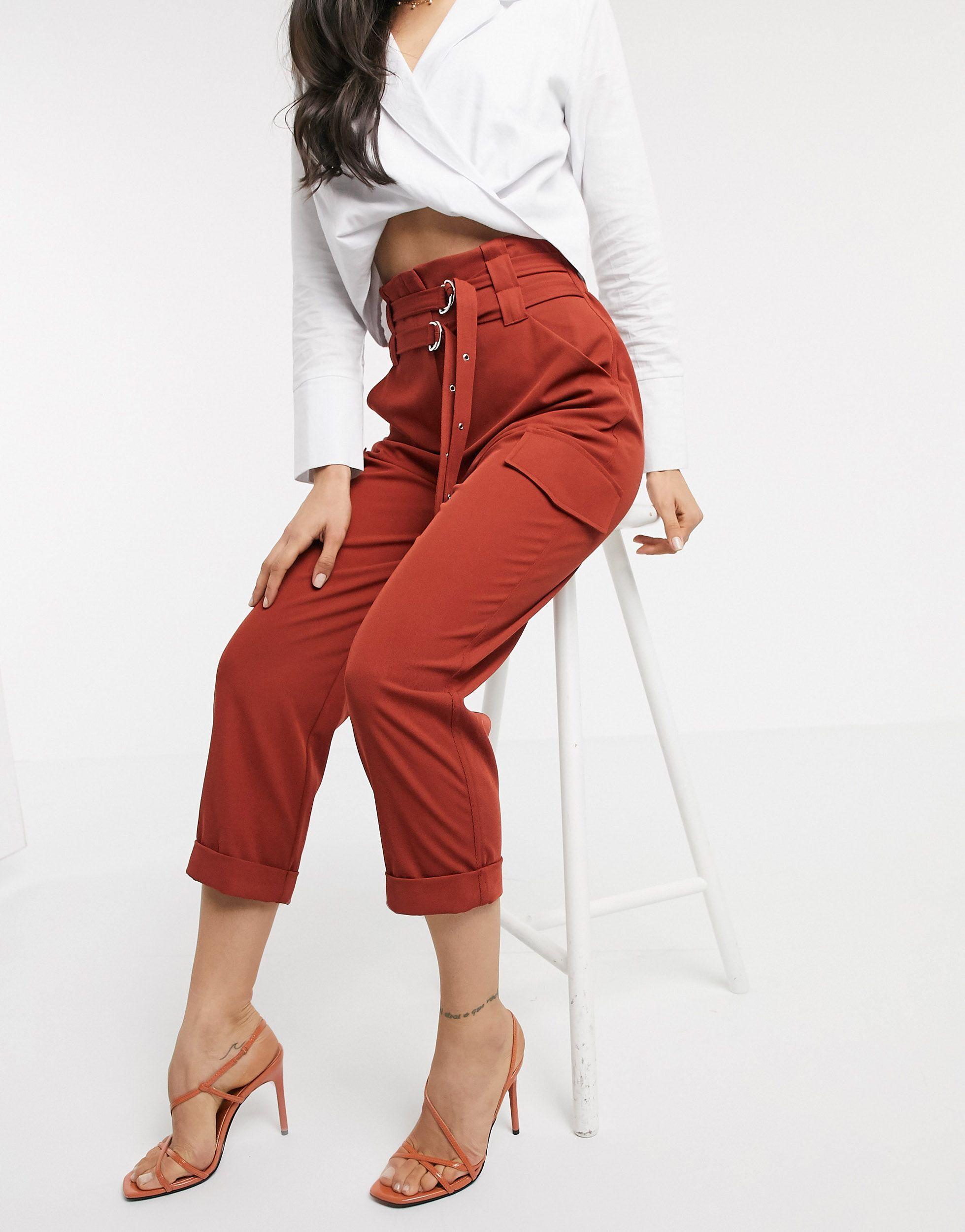 red paperbag pants