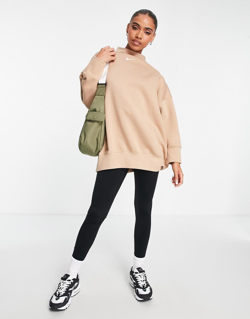 nike mini swoosh longline sweatshirt in black