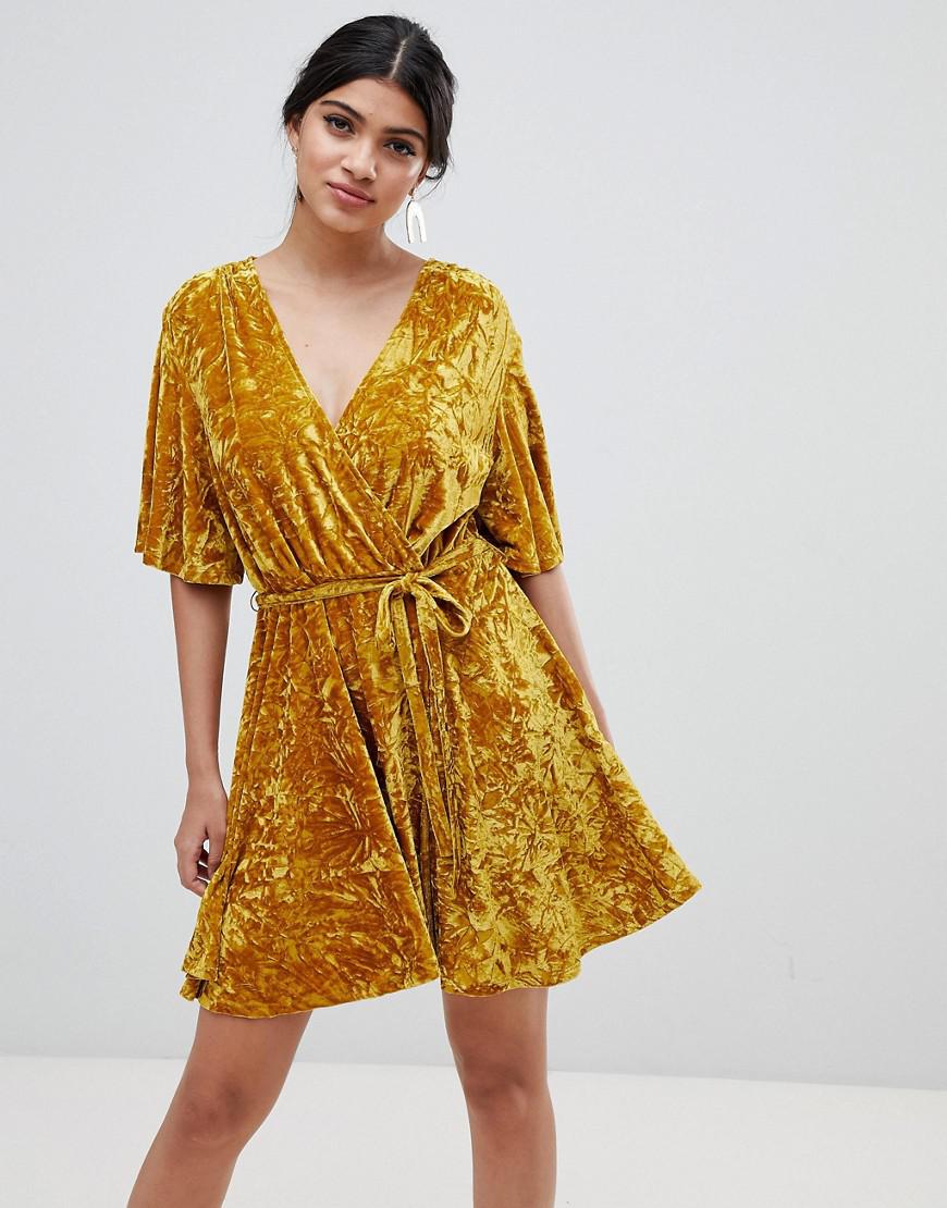 Yellow Velvet Wrap Dress Flash Sales ...